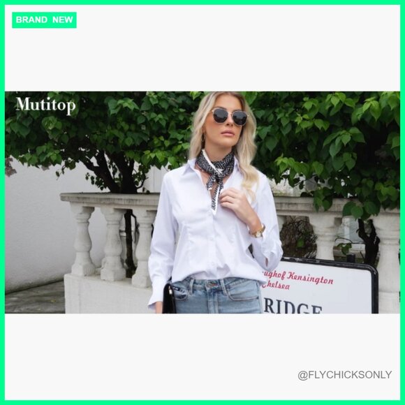 Polyester Button Down Shirt Long Sleeve Wrinkle Free Work Blouse - Picture 6 of 6